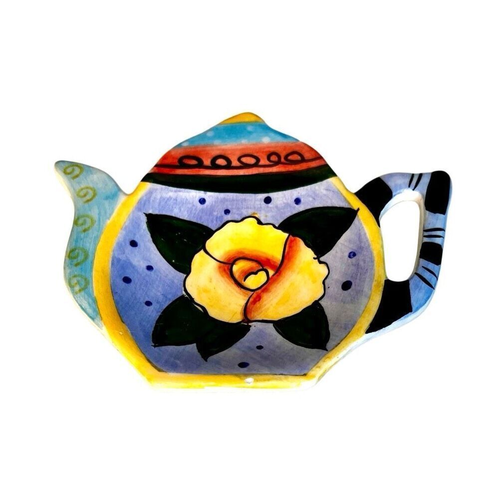 Milson & Louis Hand Painted Floral Ceramic Teapot Tea Bag Spoon Holder